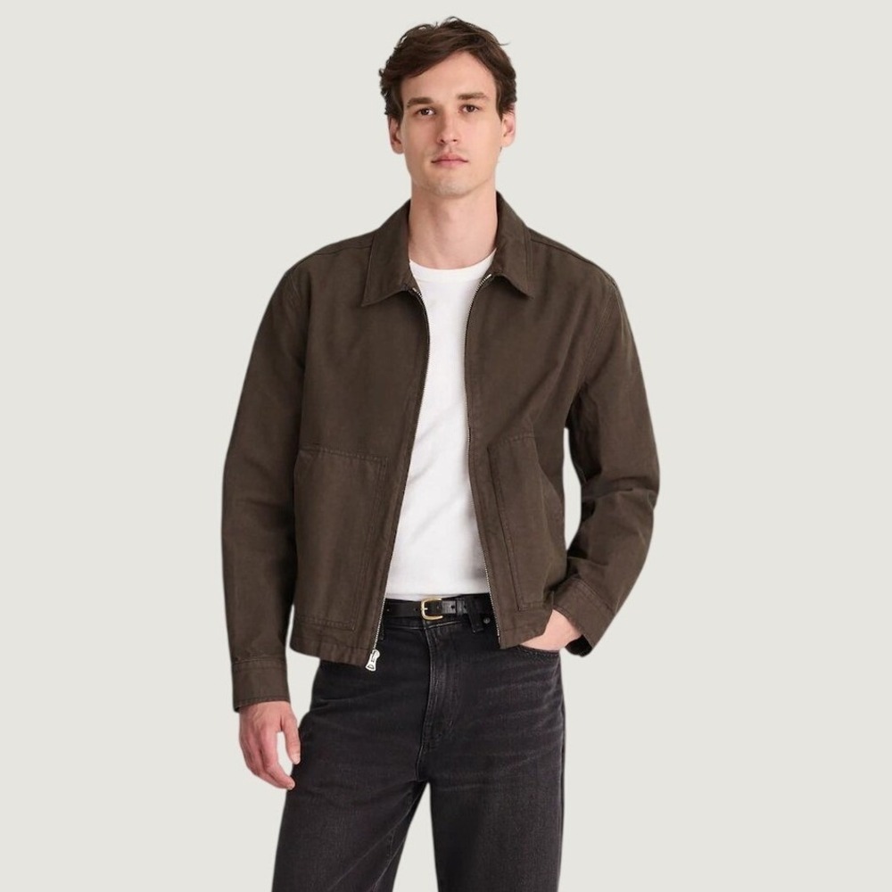 NEW Madewell Zip-Front Cotton Canvas Jacket Mens Size XS Mocha Brown Barn Coat